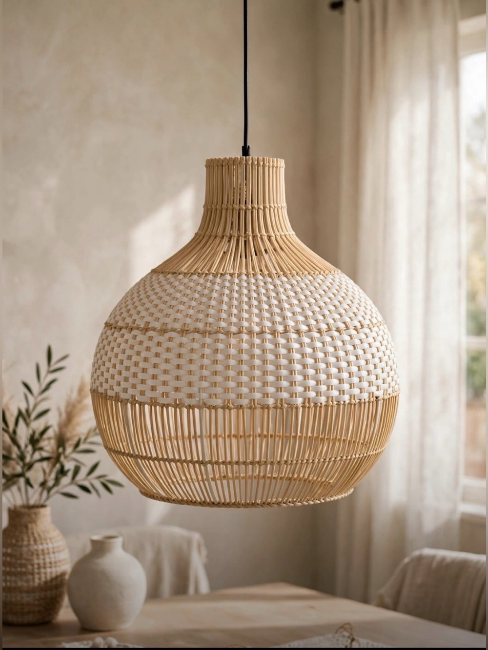 ✨ Boho Two-Tone Rattan Woven Pendant Light Fixture Large ✨